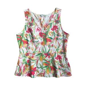 J.Crew Linen Cotton Peplum‎ Top Tropical Floral Sleeveless Women’s 12 US NWT